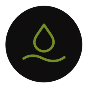 Minimal drainage icon with a water droplet above a flowing line